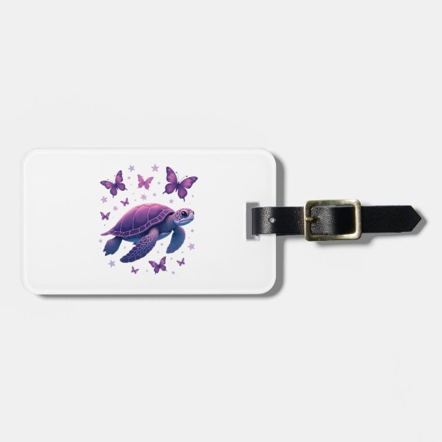 Étiquette À Bagage Purple - Sea Turtle Butterfly T-Shirt (Devant horizontal)