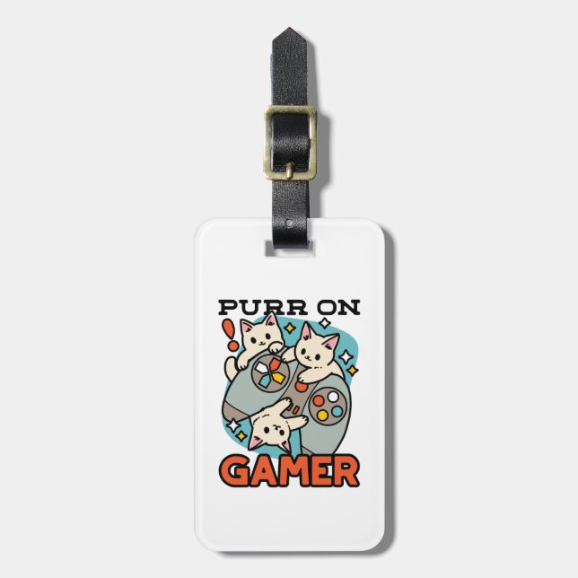 Étiquette À Bagage Purr On Gamer - Conception De Jeu De Chat Cute (Devant Vertical)