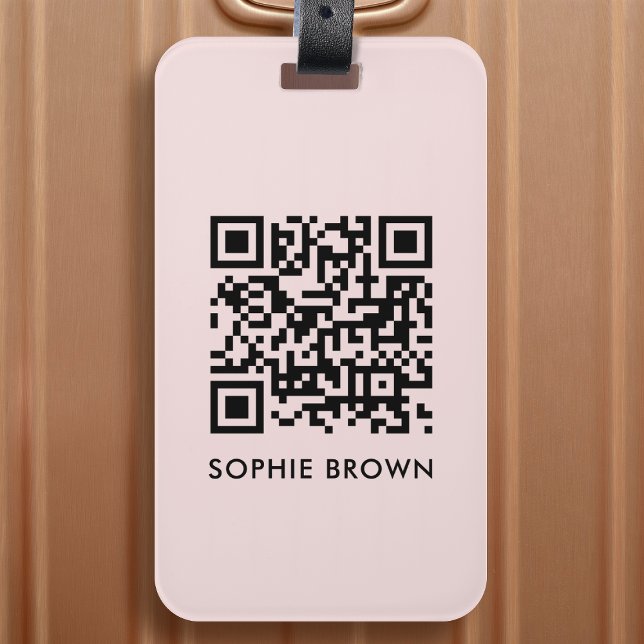 Étiquette À Bagage QR Code Blush Rose Feminine Scannable Contact perd (Créateur téléchargé)