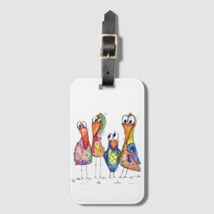 Étiquette À Bagage Quatre Beaux Oiseaux Whimsical Colorés