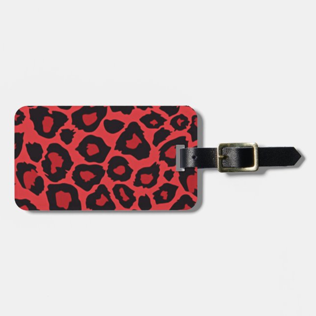 Étiquette À Bagage RAB Rockabilly Empreinte de léopard Rouge Noir (Devant horizontal)