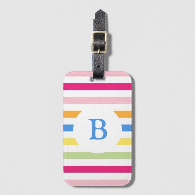 Étiquette À Bagage Rainbow Candy Stripes Modern Monogram (Devant Vertical)