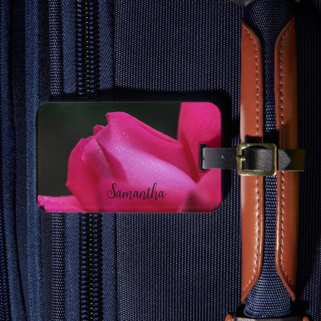 Étiquette À Bagage Raindrops Sur Red Rosebud Personnalisé (Insitu Rectoal 4)