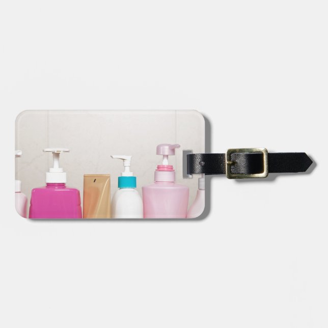 Étiquette À Bagage Rangée des bouteilles d'article de toilette (Devant horizontal)