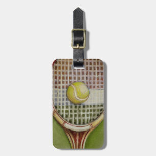 Étiquette À Bagage Raquette de tennis avec balle posée sur le court