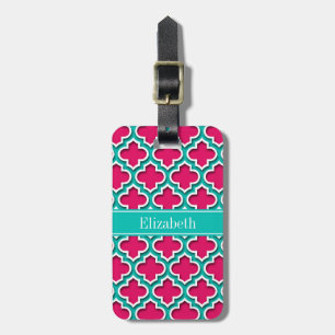 Étiquette À Bagage Raspberry, Teal Moroccan