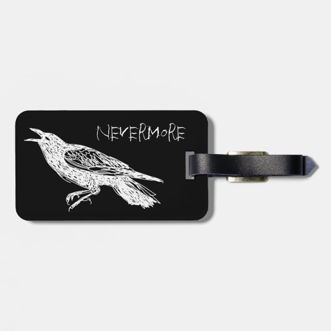 Étiquette À Bagage Raven, noir et blanc (Dos horizontal)