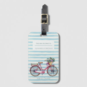 Étiquette À Bagage Rayé de bicyclette d'aquarelle assez personnalisé