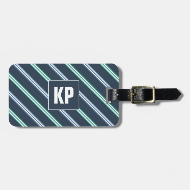 Étiquette À Bagage Rayure bleue pour lui élégant masculin frais (Devant horizontal)