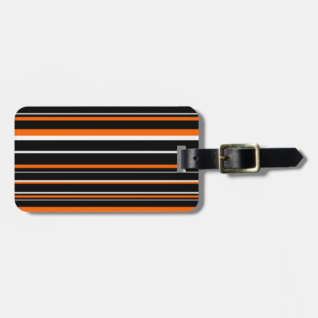 Étiquette À Bagage Rayure de code-barres noir, orange et blanc (Devant horizontal)