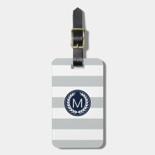 Étiquette À Bagage Rayure gris-clair avec le monogramme de guirlande