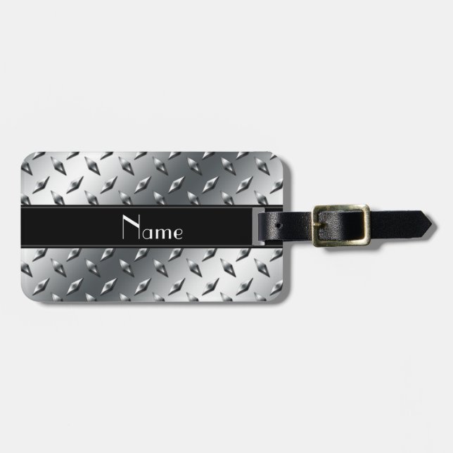 Étiquette À Bagage Rayure noire en acier de plat nommé fait sur (Devant horizontal)