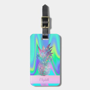 Étiquette À Bagage Rayure tendance cool Ananas holographique