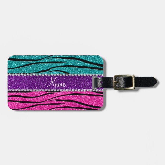 Étiquette À Bagage Rayures au néon nommées faites sur commande de (Devant horizontal)