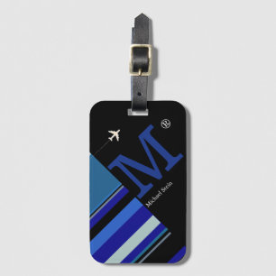 Étiquette À Bagage rayures bleues modernes voyage aérien personnalisé