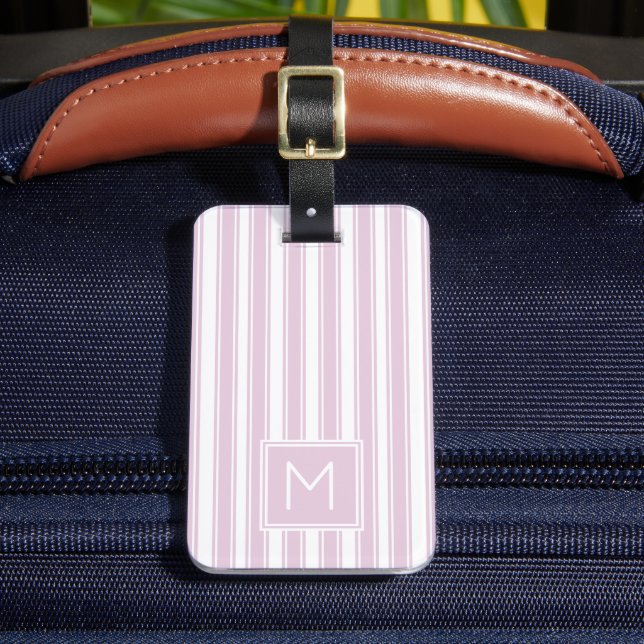 Étiquette À Bagage Rayures de cueillette rose et blanc molle Monogram (Insitu Rectoal 2)