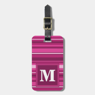 Étiquette À Bagage Rayures de fuchsia de monogramme