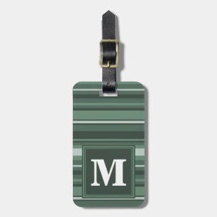 Étiquette À Bagage Rayures de vert sauge de monogramme