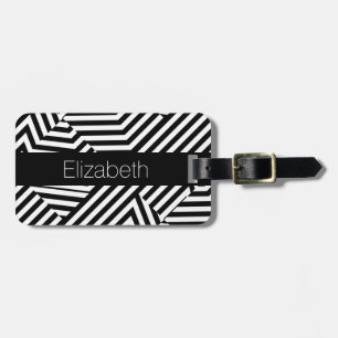 Étiquette À Bagage Rayures géométriques noires et blanches à la mode