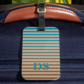 Étiquette À Bagage Rayures horizontales Monogramme Brown et bleu