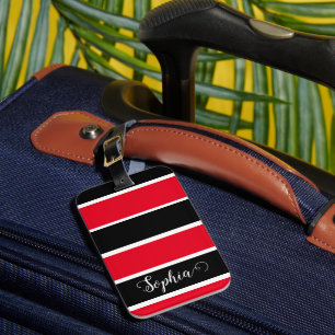 Étiquette À Bagage Rayures Personnalisées Nom Rouge Et Noir