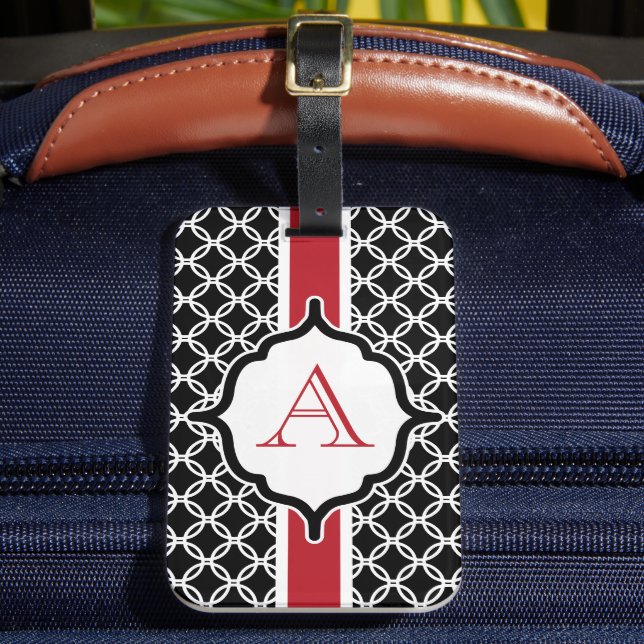 Étiquette À Bagage Red and Black Monogrammed Luggage Tag (Insitu Rectoal 2)