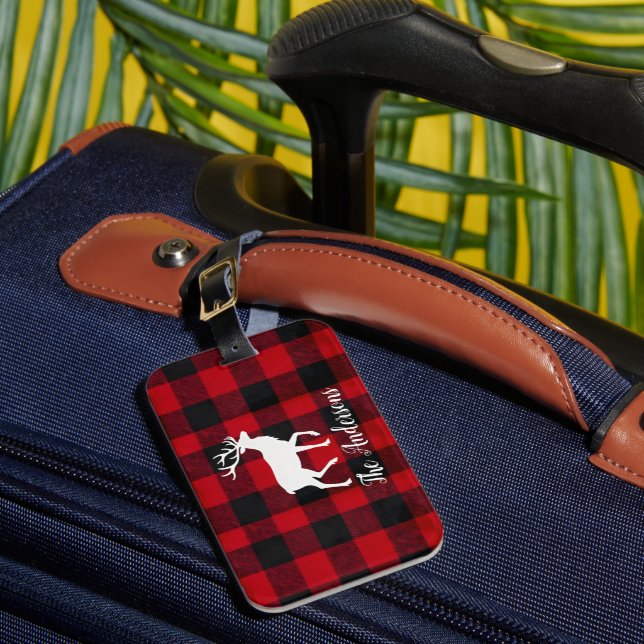 Étiquette À Bagage Red Buffalo Plaid & Reindeer | Personal Name Gift  (Insitu Rectoal 1)