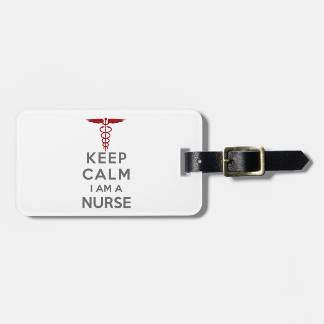 Étiquette À Bagage Red Caduceus Keep Calm Je suis une infirmière (Devant horizontal)