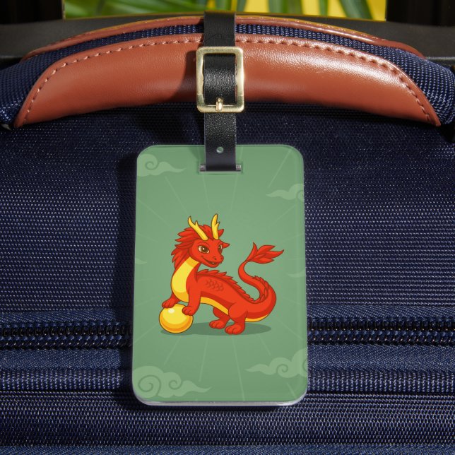 Étiquette À Bagage Red Chinese Dragon on Green (Insitu Rectoal 2)