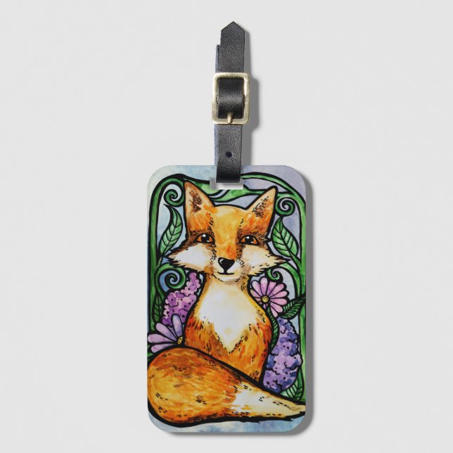 Étiquette À Bagage Red Fox Floral Nature Art (Devant Vertical)