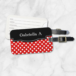 Étiquette À Bagage Red Polka Dot Black Frame