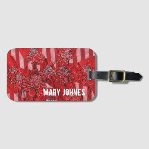 Étiquette À Bagage Red Tropic Flowers personnalisation monogramme nom