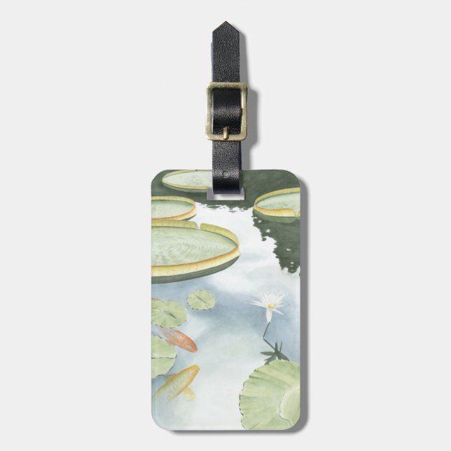Étiquette À Bagage Réflexion de Koi Pond avec poissons et lys (Devant Vertical)