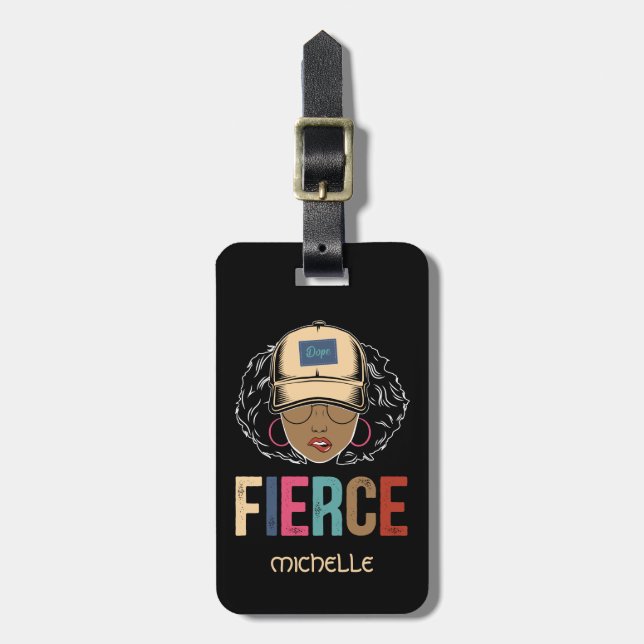 Étiquette À Bagage Reine noire | Fierce | Femme noire (Devant Vertical)