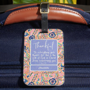 Étiquette À Bagage Remerciant bleu rose chrétien inspiré