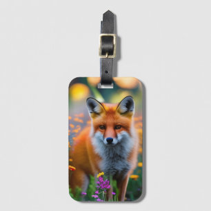 Étiquette À Bagage Renard rouge dans le champ de Fleur sauvage