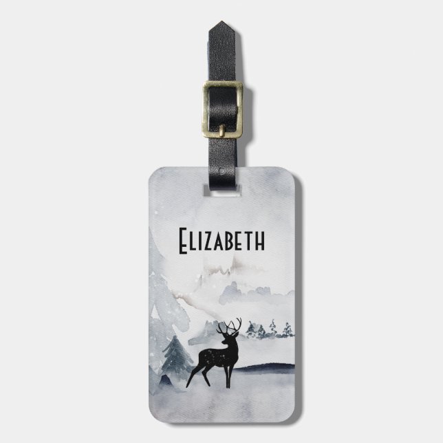 Étiquette À Bagage Rennes dans l'Aquarelle gris sauvage Noël (Devant Vertical)