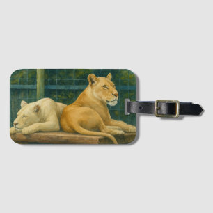 Étiquette À Bagage Repos surveillé - Paire de lions dans le cadre du
