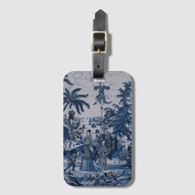Étiquette À Bagage Repro Chinoiserie Delft Carrelage bleu et blanc (Devant Vertical)