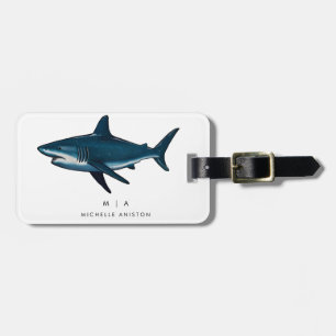 Étiquette À Bagage Requin bleu   Monogramme personnalisé