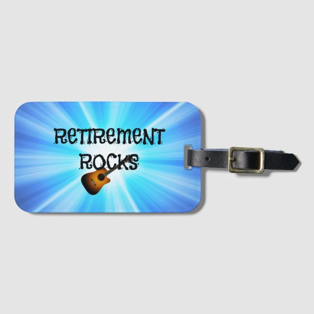 Étiquette À Bagage Retirement Rocks, guitare sur le design de sunburs (Devant Horizontal)
