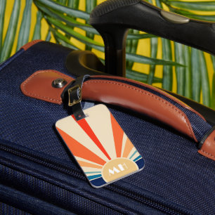 Étiquette À Bagage Rétro années 70 Starburst Sunrise Stripes Monogram