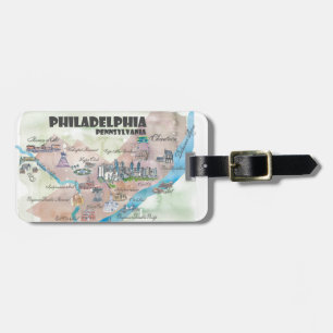 Étiquette À Bagage Rétro carte vintage d'art de Philadelphie
