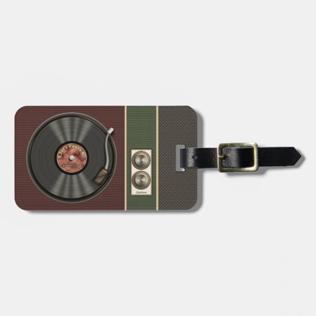 Étiquette À Bagage Rétro disque vinyle drôle (Devant horizontal)