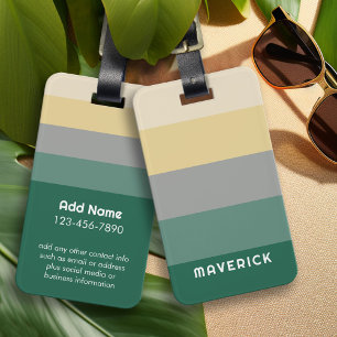 Étiquette À Bagage Retro Grandes Vert Gris Simple Sans Serif Nom