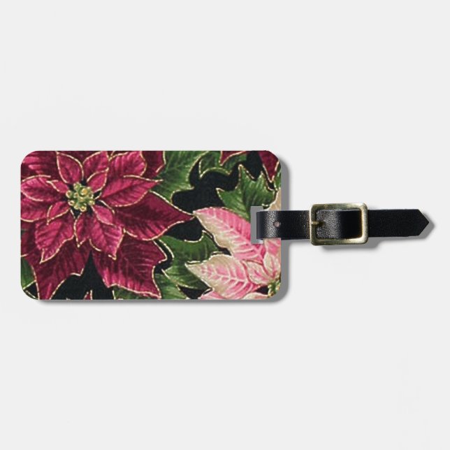 Étiquette À Bagage Rétro les années 50 Poinsettia Bourgogne rose (Devant horizontal)
