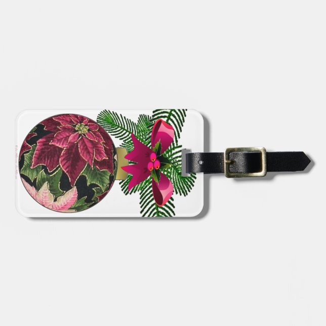 Étiquette À Bagage Retro les années 50 Poinsettia Ornement Bourgogne (Devant horizontal)