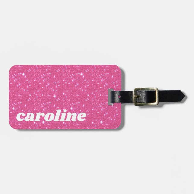 Étiquette À Bagage Rétro Parties scintillant rose chaud étincelle y2k (Devant horizontal)