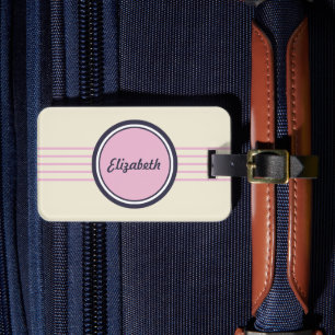 Étiquette À Bagage Retro Personnalisé rose, bleu et crème