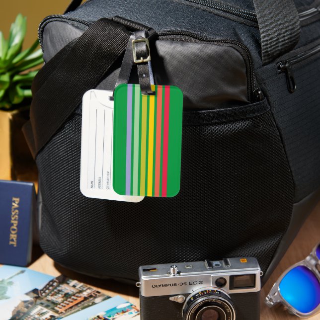 Étiquette À Bagage Retro Rainbow Stripe Green (Recto & Verso)